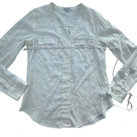 Express white two patch pocket shirt blouse with roll up sleeve Small - Picture 11 of 12